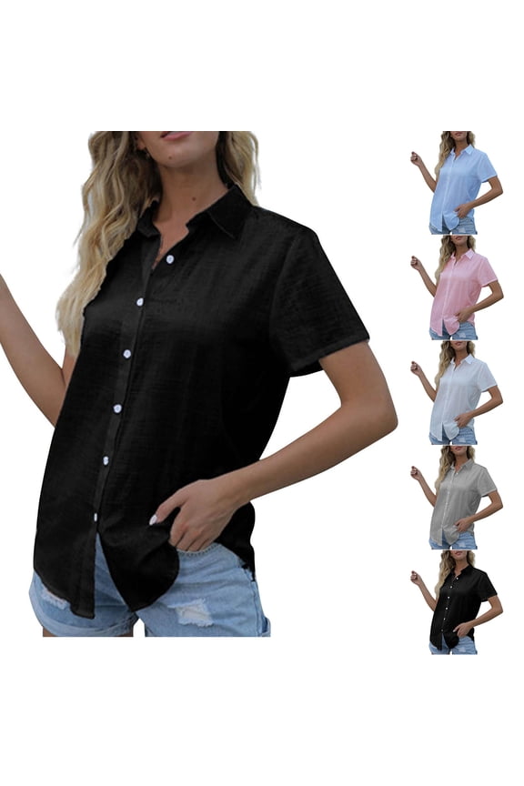 Button Down Shirts for Women Plus Size Casual Solid Short Sleeved Pocket Womens Tops Dressy Casual, S-5XL