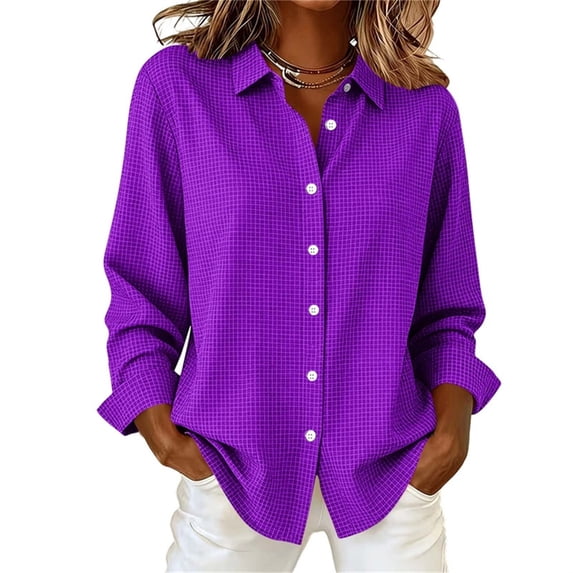 Luvrsol Button Up Shirt Women Checkered Blouse Long Sleeve Loose Tops for Commute & Daily Errands S-2XL