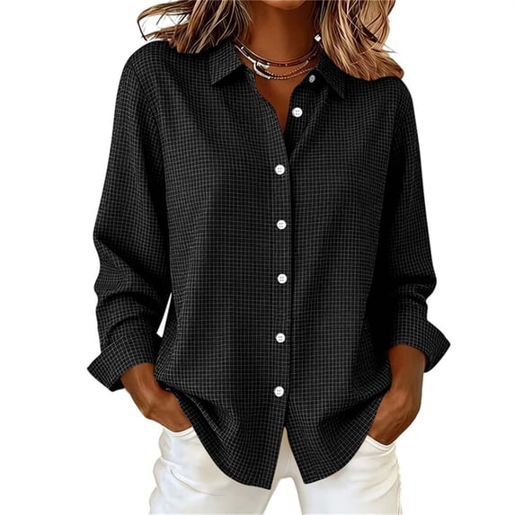 Luvrsol Button Up Shirt Women Checkered Blouse Long Sleeve Loose Tops for Commute & Daily Errands S-2XL