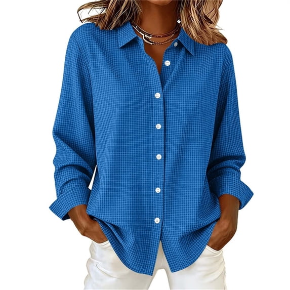 Luvrsol Button Up Shirt Women Checkered Blouse Long Sleeve Loose Tops for Commute & Daily Errands S-2XL