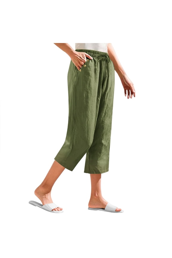 Capri Pants for Women Cotton Linen Blend Casual Summer with Pockets 7/8 Capri, Size S-3XL