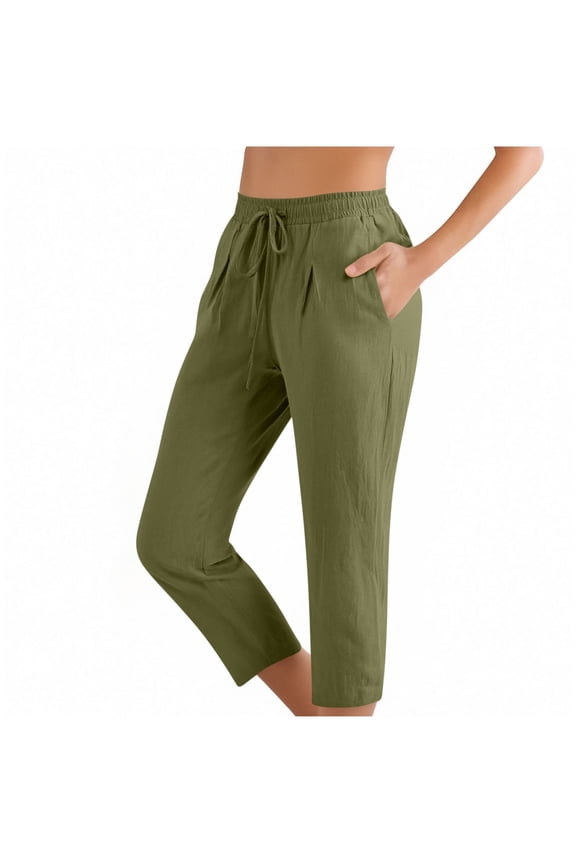 Capri Pants for Women Cotton Linen Blend Casual/Work Summer with Pockets 7/8 Capri, Size S-2XL