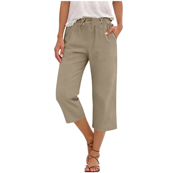 Luvrsol Capri Pants for Women Solid Cotton-Linen Relaxed-Fit Casual with Pockets, Size S-2XL