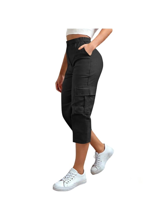 Capris Cargo for Women Plus Size Casual Solid Multi-Pocket Outdoor Hiking Work Shorts, 3XL-5XL