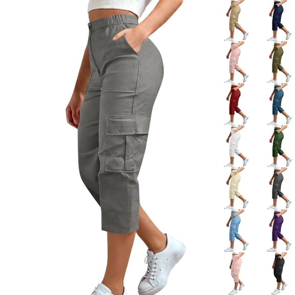 Luvrsol Capris Cargo for Women Plus Size Casual Solid Multi-Pocket Outdoor Hiking Work Shorts, 3XL-5XL