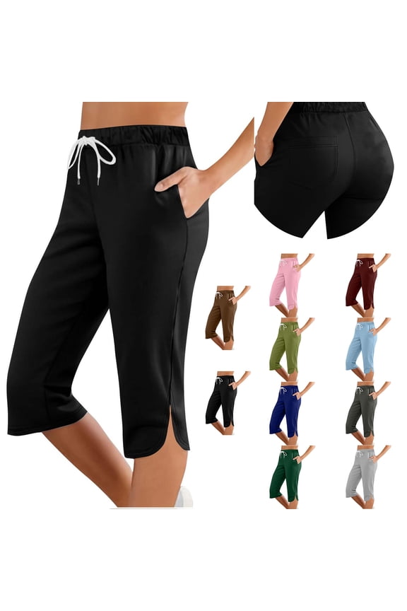 Capris Pants for Women Quick Dry Moisture Wicking Casual Solid High Waisted Straight Crop Pants, Size S-2XL