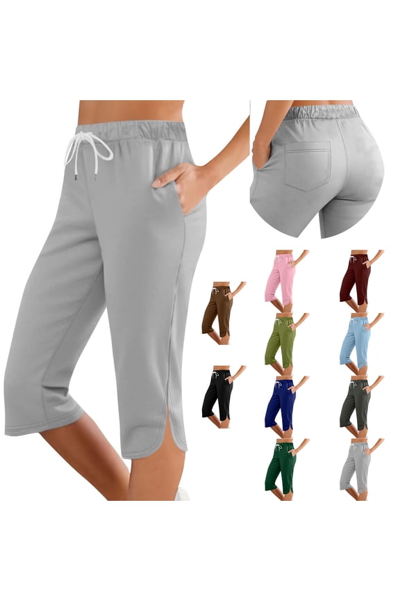 Capris Pants for Women Quick Dry Moisture Wicking Casual Solid High Waisted Straight Crop Pants, Size S-2XL