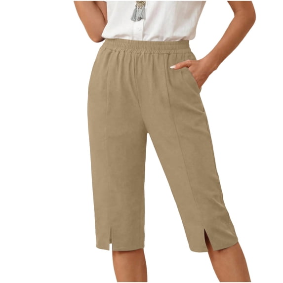 Luvrsol Capris for Women with Pockets Loose-Fit Linen-Cotton Drawstring Straight-Leg Casual Pants, Size S-2XL