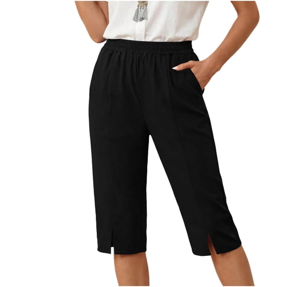 Luvrsol Capris for Women with Pockets Loose-Fit Linen-Cotton Drawstring Straight-Leg Casual Pants, Size S-2XL