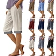 thumbnail image 1 of Luvrsol Capris for Women with Pockets Plus Size Solid Cotton-Linen Casual Pants, S-3XL, 1 of 6