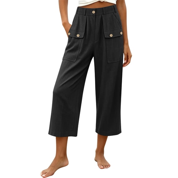 Luvrsol Capris for Women with Pockets Wide Leg Buttery Soft Stretch Casual Lounge Cropped Trousers S-2XL
