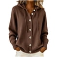 thumbnail image 1 of Luvrsol Cardigan Sweaters for Women Plus Size Hooded Lapel Collar Button Down Knit Jacket Solid Casual Sweater Coat, Coffee 2XL, 1 of 5