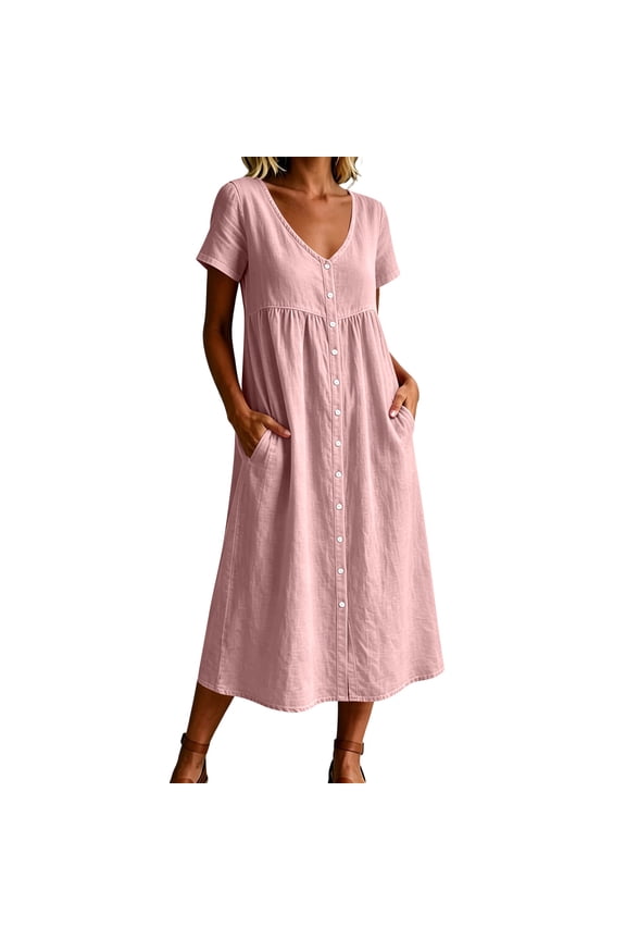 Casual Dresses for Women Solid Below Knee Loose Fit Long Sleeve office Casual Dress S-2XL