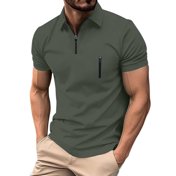 Luvrsol Collared Shirt Men Moisture Wicking Zipper Classic Fit, Size M-3XL