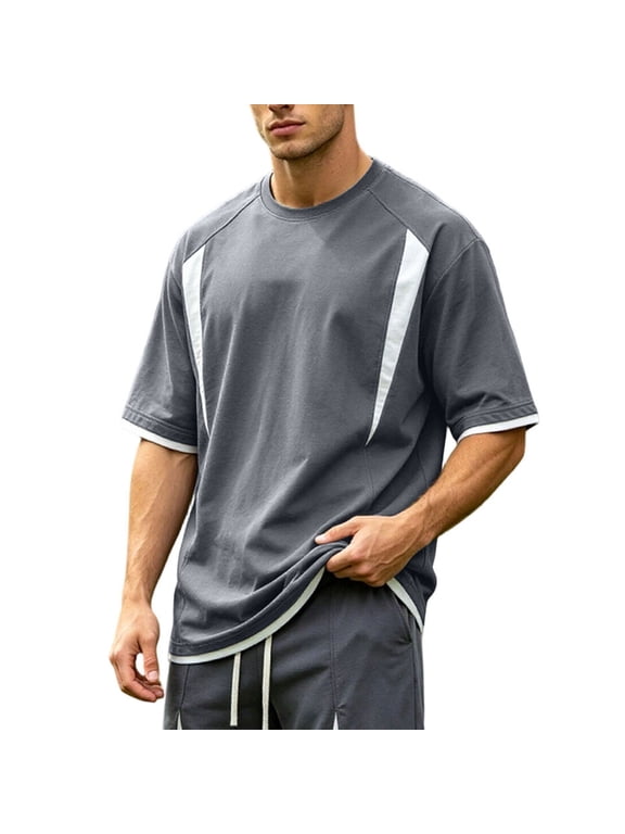 Cotton T Shirts for Men Big & Tall Solid Crew Neck Basic Cotton Short Sleeve Tees Layering Shirts M-4XL