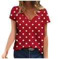 thumbnail image 1 of Luvrsol Crop Tops for Women Polka Dot Printed V-neck Button T-shirt Loose Summer Womens Tops, Size S-2XL, 1 of 4