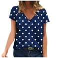 thumbnail image 1 of Luvrsol Crop Tops for Women Polka Dot Printed V-neck Button T-shirt Loose Summer Womens Tops, Size S-2XL, 1 of 4