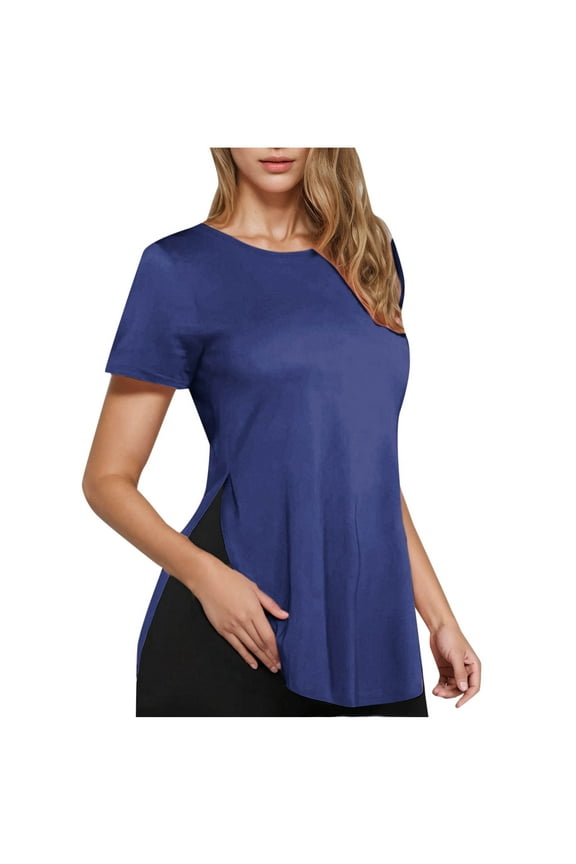 Cropped Tops Women Round Neck Loose Casual Short Sleeved Short Sleeved V-neck Top/shirt, Size S-2XL