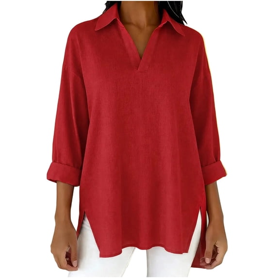 Luvrsol Dressy Tops for Women Solid Tunic Length Long Sleeve Top Soft Cotton Loose Casual Outfits S-2XL