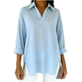 thumbnail image 1 of Luvrsol Dressy Tops for Women Solid Tunic Length Long Sleeve Top Soft Cotton Loose Casual Outfits S-2XL, 1 of 5