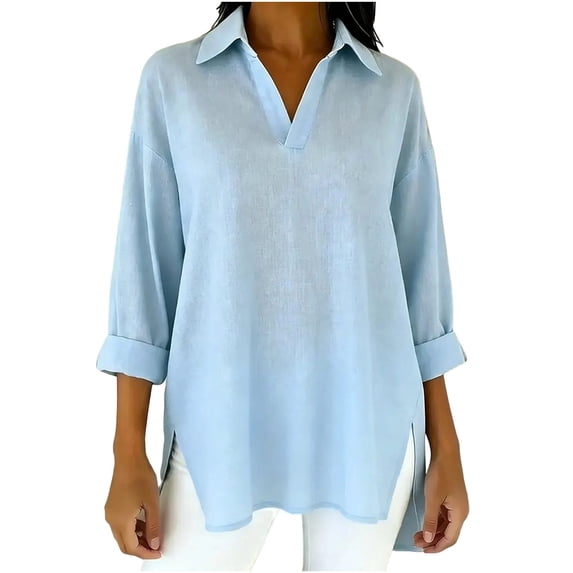 Luvrsol Dressy Tops for Women Solid Tunic Length Long Sleeve Top Soft Cotton Loose Casual Outfits S-2XL