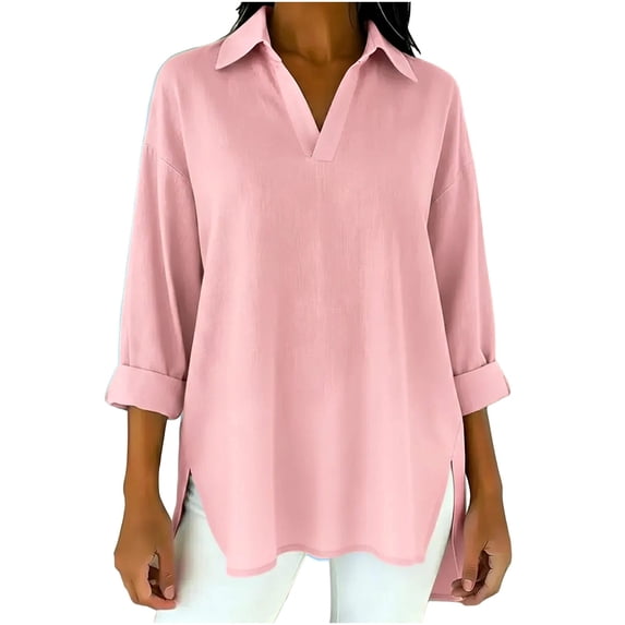 Luvrsol Dressy Tops for Women Solid Tunic Length Long Sleeve Top Soft Cotton Loose Casual Outfits S-2XL