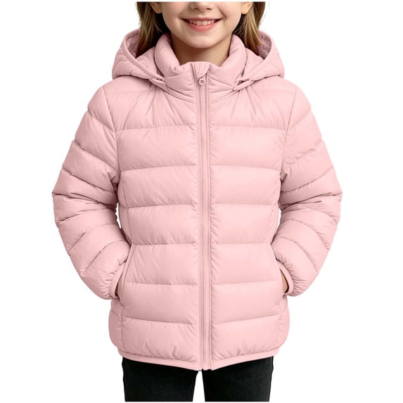 Luvrsol Girls Box‑Quilted Hooded Puffer Jacket, Zip‑Up Lightweight Kids Cold‑Weather Outerwear 100-160