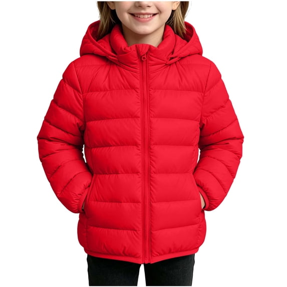 Luvrsol Girls Box‑Quilted Hooded Puffer Jacket, Zip‑Up Lightweight Kids Cold‑Weather Outerwear 100-160
