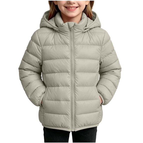 Luvrsol Girls Box‑Quilted Hooded Puffer Jacket, Zip‑Up Lightweight Kids Cold‑Weather Outerwear 100-160