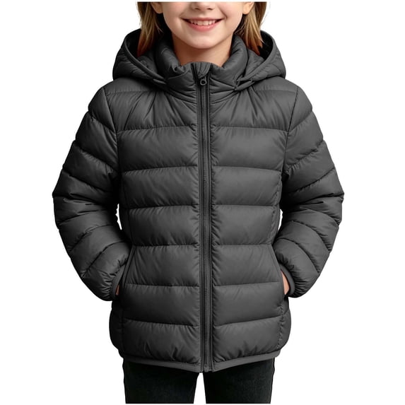 Luvrsol Girls Box‑Quilted Hooded Puffer Jacket, Zip‑Up Lightweight Kids Cold‑Weather Outerwear 100-160