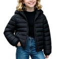 thumbnail image 1 of Luvrsol Girls Cropped Horizontal Quilted Hooded Puffer Jacket, Zip‑Up Lightweight Kids Casual Outerwear 100-150, 1 of 6