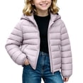thumbnail image 1 of Luvrsol Girls Cropped Horizontal Quilted Hooded Puffer Jacket, Zip‑Up Lightweight Kids Casual Outerwear 100-150, 1 of 6