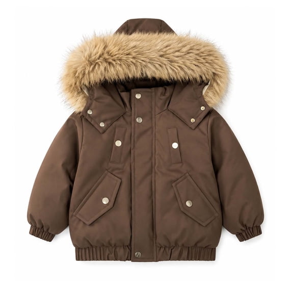 Zip Button Snap Luvrsol Girls Faux Fur Collar Cropped Puffer Jacket, Snap Button Zip‑Up ...