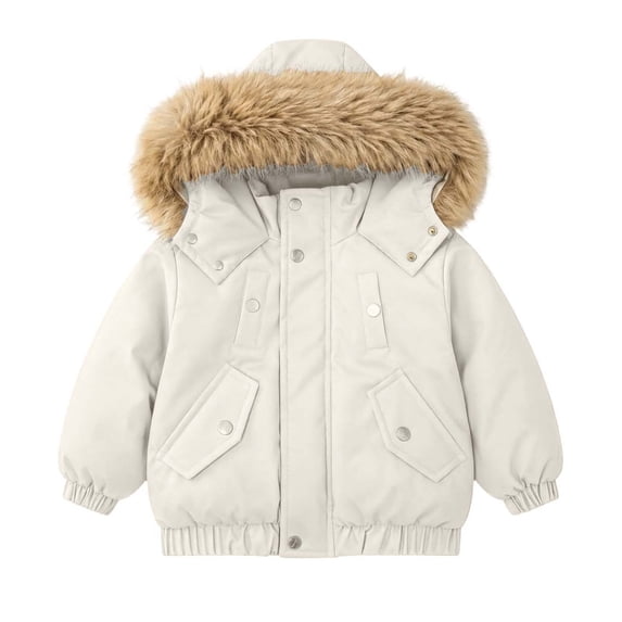 Zip Button Snap Luvrsol Girls Faux Fur Collar Cropped Puffer Jacket, Snap Button Zip‑Up ...