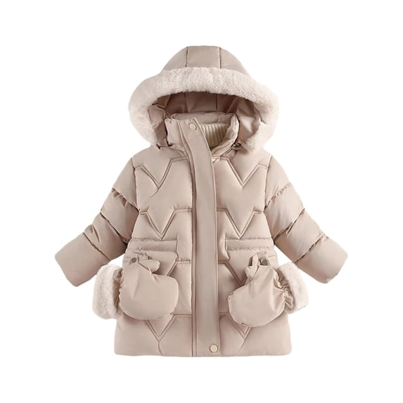Luvrsol Girls Faux Fur Trim Hood Winter Puffer Coat, Mid‑Length Zip‑Up Kids Cold Weather Outerwear 100-140
