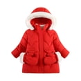 thumbnail image 1 of Luvrsol Girls Faux Fur Trim Hood Winter Puffer Coat, Mid‑Length Zip‑Up Kids Cold Weather Outerwear 100-140, 1 of 4