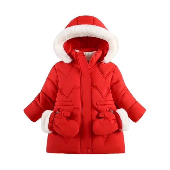 Luvrsol Girls Faux Fur Trim Hood Winter Puffer Coat, Mid‑Length Zip‑Up Kids Cold Weather Outerwear 100-140