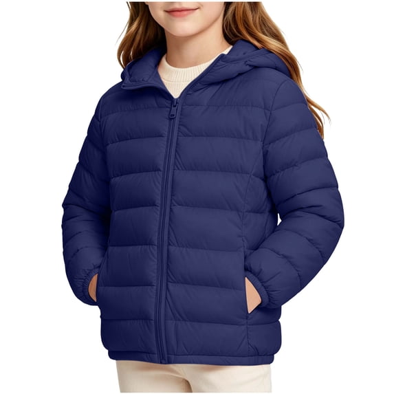 Luvrsol Girls Horizontal Quilted Hooded Puffer Jacket, Zip‑Up Lightweight Kids Casual Outerwear 110-160