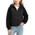 thumbnail image 1 of Luvrsol Girls Quilted Hooded Jacket, Zip‑Up Mixed Fabric Warm Casual Outerwear for Kids 110-170, 1 of 5
