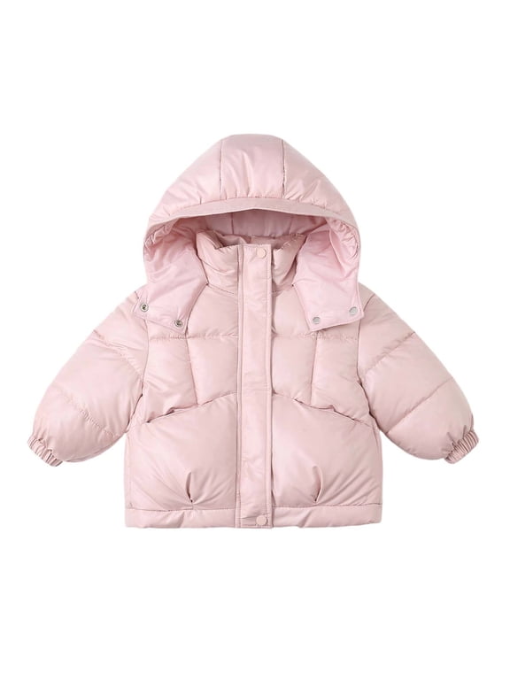 Girls Stand Collar Utility Puffer Jacket, Zip‑Up Lightweight Kids Casual Outerwear 110-150