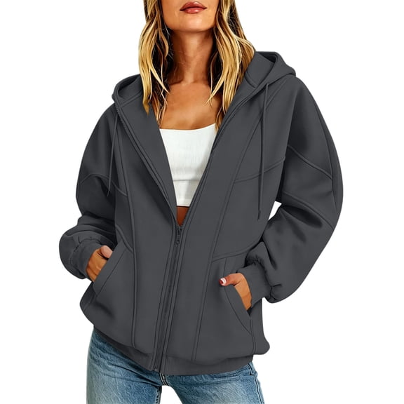 Luvrsol Hoodies Women Basic Casual Hooded Zip Jacket Drawstring Closure Sweat Top with Pockets S-2XL