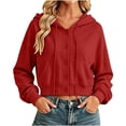 thumbnail image 1 of Luvrsol Hoodies Women Cropped Jacket Button Front Hooded Long Sleeve Drawstring Top with Pockets S-2XL, 1 of 7