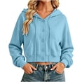 thumbnail image 1 of Luvrsol Hoodies Women Cropped Jacket Button Front Hooded Long Sleeve Drawstring Top with Pockets S-2XL, 1 of 7