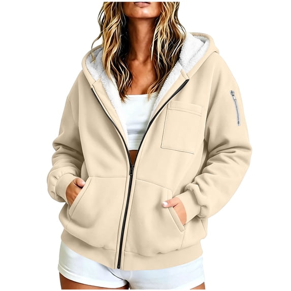 Luvrsol Hoodiess for Women Plus Size Zip Front Sweatshirt Jacket with Fleece Drawstring Pockets Winder Outerwear L-5XL