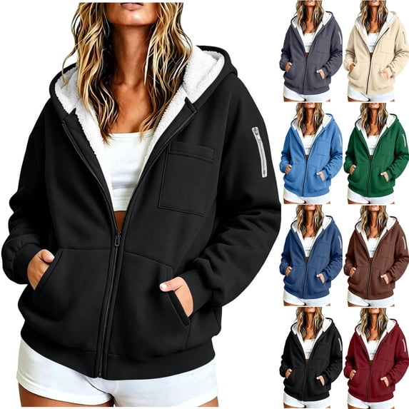 Luvrsol Hoodiess for Women Plus Size Zip Front Sweatshirt Jacket with Fleece Drawstring Pockets Winder Outerwear L-5XL