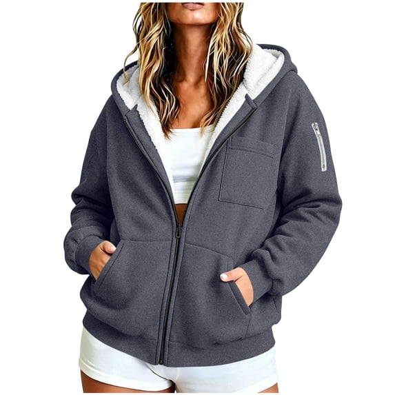 Luvrsol Hoodiess for Women Plus Size Zip Front Sweatshirt Jacket with Fleece Drawstring Pockets Winder Outerwear L-5XL