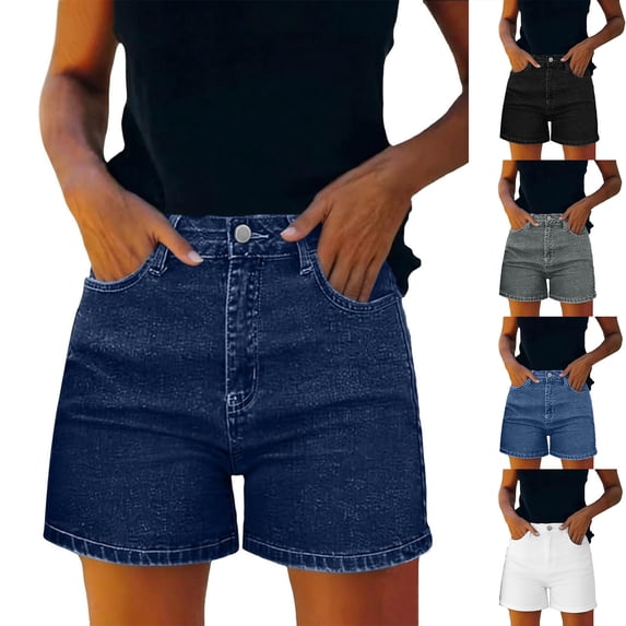 Luvrsol Jean Shorts Womens Casual Stretch High Waisted Button Fly Denim with Pockets, Size S-3XL