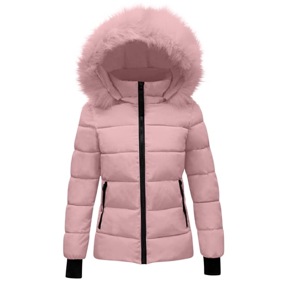 Luvrsol Kids Faux Fur Hooded Puffer Jacket, Zip‑Up Short Cold‑Weather Outerwear for Boys Girls 120-160