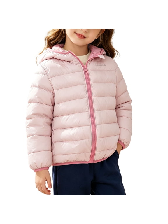 Kids Hooded Lightweight Puffer Jacket, Contrast Zip Casual Outerwear for Boys Girls 80-130