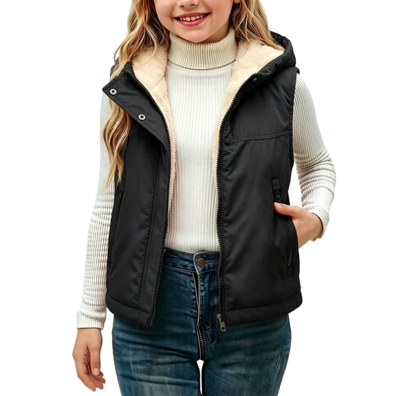 Luvrsol Kids Open‑Front Hooded Puffer Vest Sleeveless Lightweight Quilted Layering Gilet for Boys Girls, Black 110